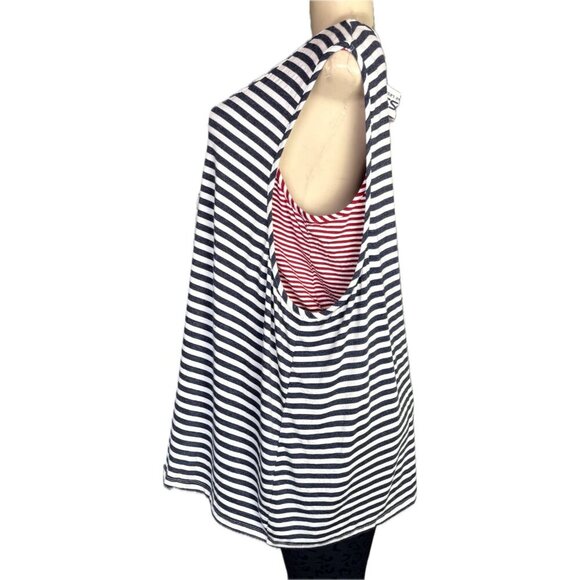 Cha Cha Vente +2X Red-Blue Striped Scoop Neckline Double Layered Tunic Tank Top - Picture 5 of 6